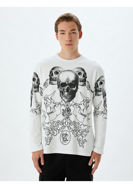 Kuru Kafa Baskılı Kazak Bisiklet Yaka Bol Kalıp Uzun Kollu Pamuklu modelleri