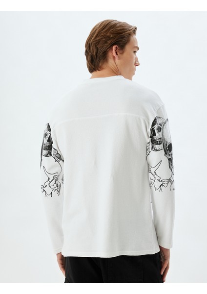 Kuru Kafa Baskılı Kazak Bisiklet Yaka Bol Kalıp Uzun Kollu Pamuklu fırsatları