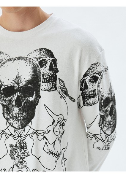 Kuru Kafa Baskılı Kazak Bisiklet Yaka Bol Kalıp Uzun Kollu Pamuklu indirimleri