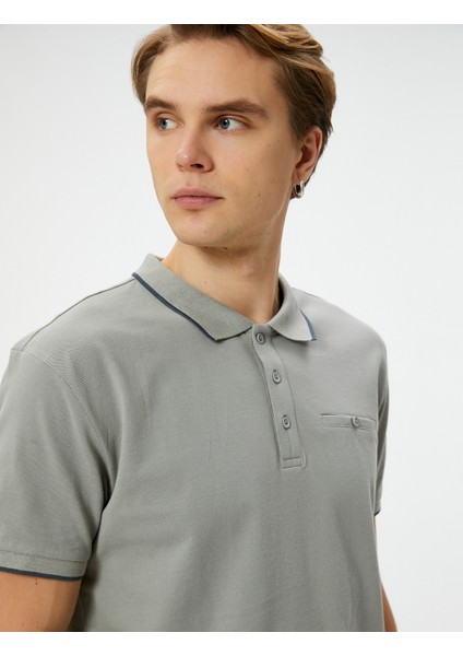 Polo Yaka Tişört Slim Fit Düğmeli Kısa Kollu Biyeli