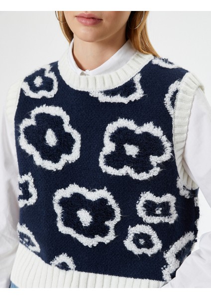 Triko Süveter Çiçekli Bisiklet Yaka Kolsuz indirimleri