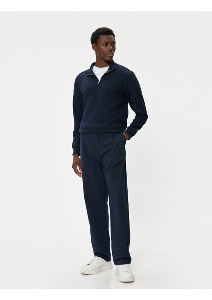 Yarım Fermuarlı Sweatshirt Uzun Kollu Dokulu Pamuk Karışımlı fiyatları