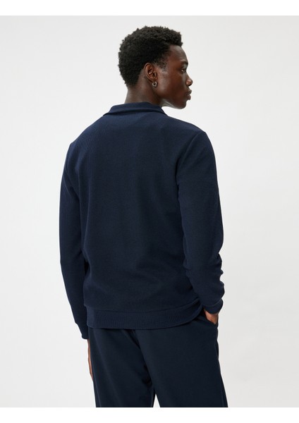 Yarım Fermuarlı Sweatshirt Uzun Kollu Dokulu Pamuk Karışımlı fırsatları