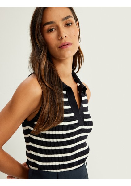 Polo Yaka Kazak Triko Kolsuz Fitilli