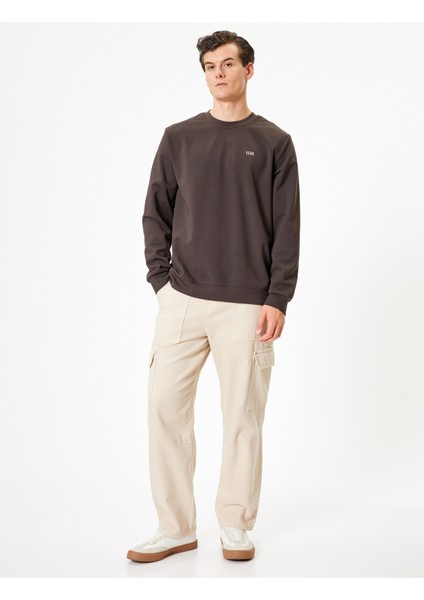 Bisiklet Yaka Sweatshirt Minimal Baskılı Interlok Kumaş Pamuk Karışımlı fiyatları