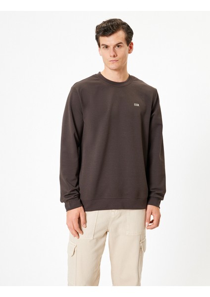 Bisiklet Yaka Sweatshirt Minimal Baskılı Interlok Kumaş Pamuk Karışımlı modelleri