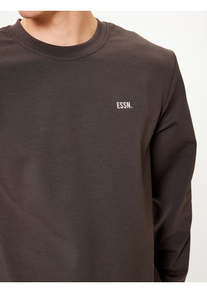 Bisiklet Yaka Sweatshirt Minimal Baskılı Interlok Kumaş Pamuk Karışımlı indirimleri