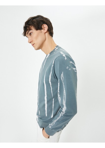 Soyut Baskılı Sweatshirt Bisiklet Yaka Uzun Kollu