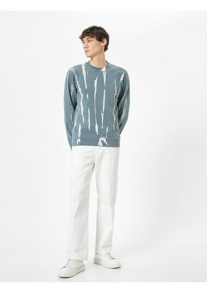 Soyut Baskılı Sweatshirt Bisiklet Yaka Uzun Kollu fiyatları