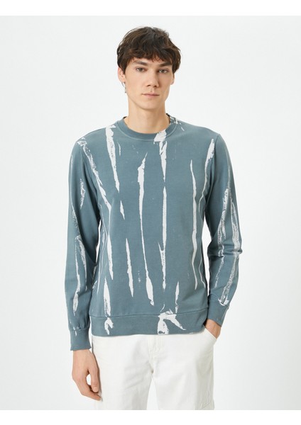Soyut Baskılı Sweatshirt Bisiklet Yaka Uzun Kollu modelleri