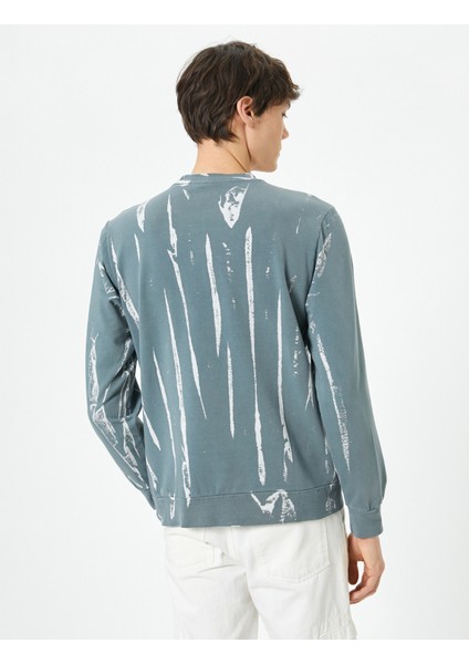 Soyut Baskılı Sweatshirt Bisiklet Yaka Uzun Kollu fırsatları