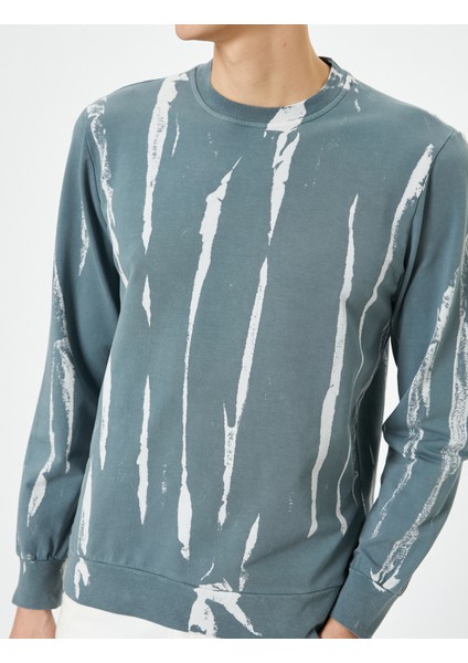 Soyut Baskılı Sweatshirt Bisiklet Yaka Uzun Kollu indirimleri