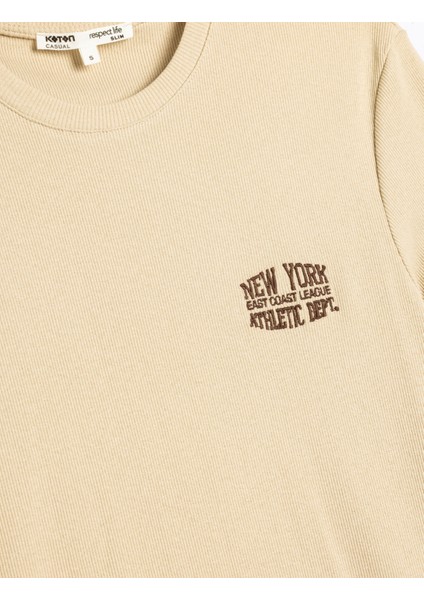 Slim Fit Tişört Slogan Işlemeli Kısa Kollu Bisiklet Yaka Pamuklu modelleri