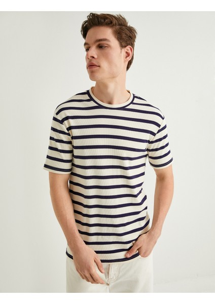 Basic Tişört Slim Fit Çizgili Bisiklet Yaka Kısa Kollu