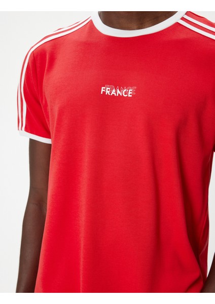 Slim Fit Tişört Slogan Baskılı Kısa Kollu Bisiklet Yaka Biyeli indirimleri