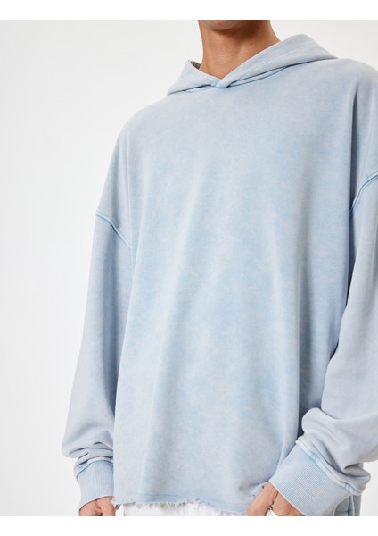 Oversize Sweatshirt Yıkamalı Uzun Kollu Kapşonlu Pamuk Karışımlı