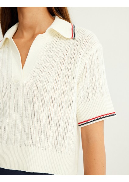 Polo Yaka Triko Kazak Kısa Kollu Dokulu indirimleri