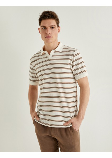 V Yaka Polo Tişört Dokulu Kısa Kollu Pamuklu modelleri