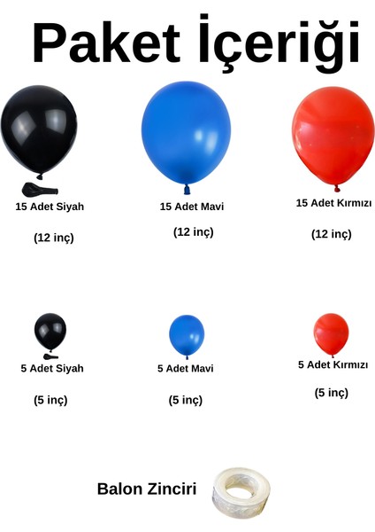 Balon Seti Siyah-Mavi-Kırmızı 60 Lı Balon Zinciri Seti