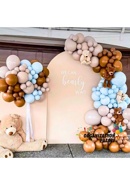 Balon Seti Taş Rengi-Karamel-Dumangri-Makaron Mavi 60 Lı Balon Zinciri Seti