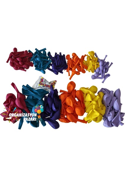 Balon Seti Turkuaz-Mor-Sarı-Turuncu-Fuşya-Lila 100 Lü Balon Zinciri Seti modelleri