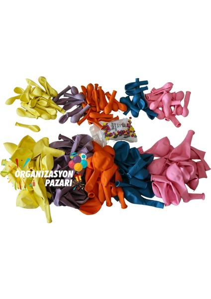 Balon Seti Turuncu-Pembe-Turkuaz-Retro Pembe-Makaron Sarı 100 Lü Balon Zinciri Seti modelleri