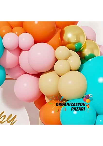 Balon Seti Turuncu-Pembe-Turkuaz-Retro Pembe-Makaron Sarı 100 Lü Balon Zinciri Seti fırsatları