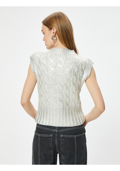 Kolsuz Süveter Dik Yaka Metalik Örgü Dokulu Slim Fit fırsatları