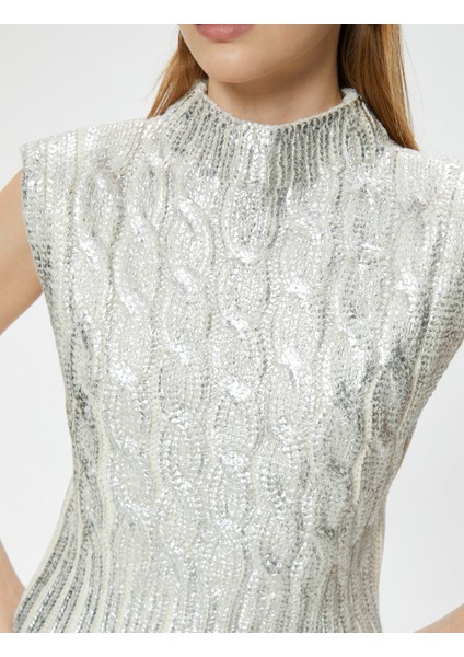 Kolsuz Süveter Dik Yaka Metalik Örgü Dokulu Slim Fit indirimleri