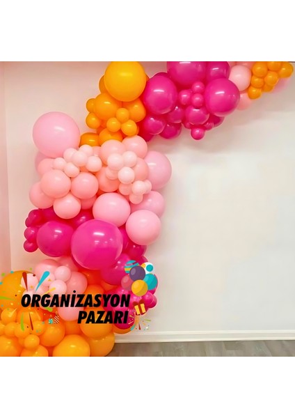Balon Seti Şeftali-Fuşya-Makaron Pembe 60 Lı Balon Zinciri Seti