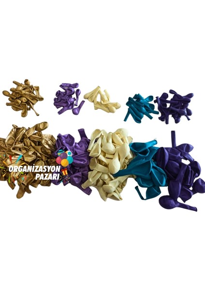 Balon Seti Turkuaz-Krom Gold-Beyaz-Mor-Krom Mor 100 Lü Balon Zinciri Seti modelleri