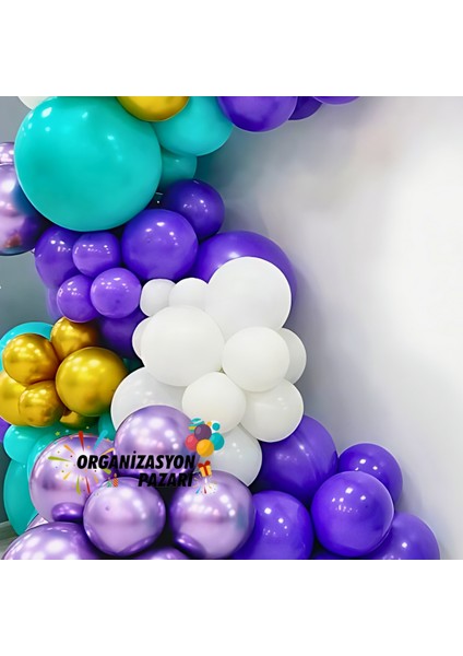 Balon Seti Turkuaz-Krom Gold-Beyaz-Mor-Krom Mor 100 Lü Balon Zinciri Seti fırsatları