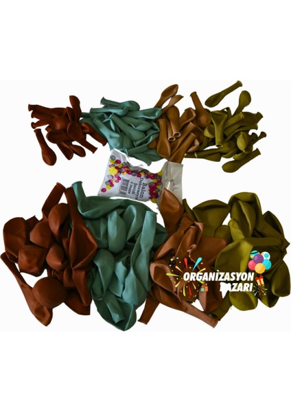 Balon Seti Yanık Turuncu-Çöl Kumu-Zerdeçal-Kış Yeşili 100 Lü Balon Zinciri Seti modelleri