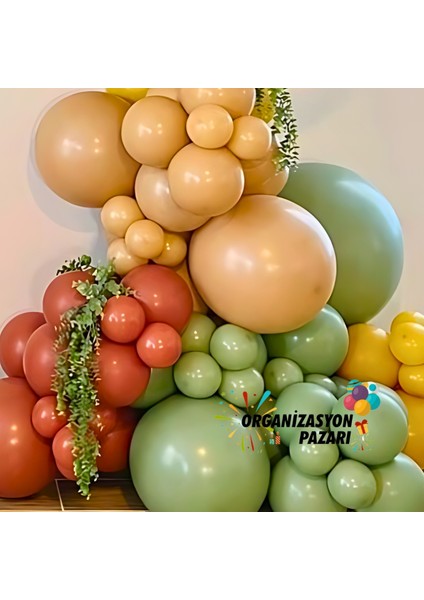 Balon Seti Yanık Turuncu-Çöl Kumu-Zerdeçal-Kış Yeşili 100 Lü Balon Zinciri Seti fırsatları