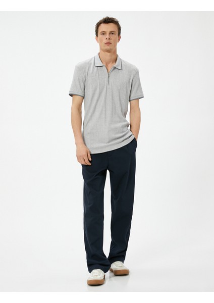 Polo Yaka Tişört Slim Fit Fermuarlı Kısa Kollu