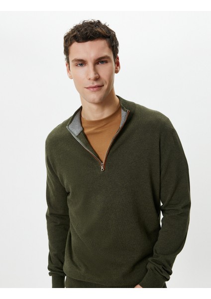 Yarım Fermuarlı Kazak Slim Fit Uzun Kollu Dirsek Detaylı fiyatları