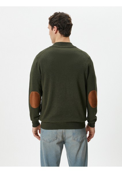 Yarım Fermuarlı Kazak Slim Fit Uzun Kollu Dirsek Detaylı fırsatları