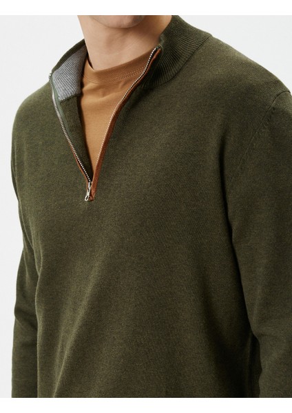 Yarım Fermuarlı Kazak Slim Fit Uzun Kollu Dirsek Detaylı indirimleri