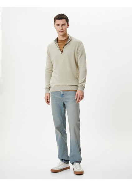 Yarım Fermuarlı Kazak Slim Fit Uzun Kollu Dirsek Detaylı fiyatları