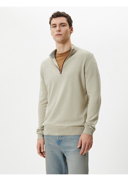 Yarım Fermuarlı Kazak Slim Fit Uzun Kollu Dirsek Detaylı modelleri