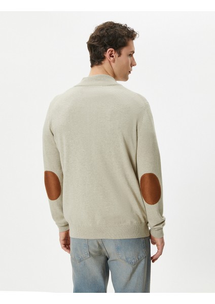 Yarım Fermuarlı Kazak Slim Fit Uzun Kollu Dirsek Detaylı fırsatları