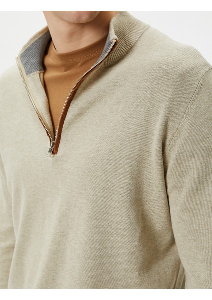 Yarım Fermuarlı Kazak Slim Fit Uzun Kollu Dirsek Detaylı indirimleri