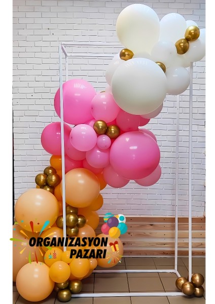 Balon Seti Şeker Pembe-Krom Gold-Şeftali-Beyaz 100 Lü Balon Zinciri Seti