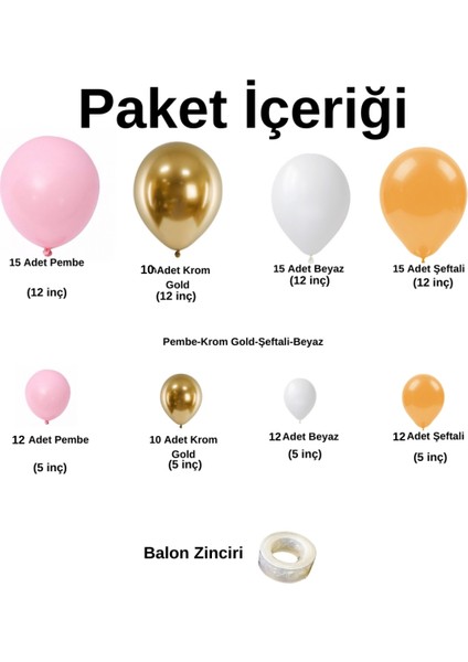 Balon Seti Şeker Pembe-Krom Gold-Şeftali-Beyaz 100 Lü Balon Zinciri Seti fiyatları