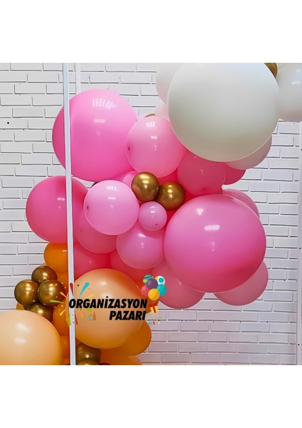 Balon Seti Şeker Pembe-Krom Gold-Şeftali-Beyaz 60 Lı Balon Zinciri Seti fırsatları