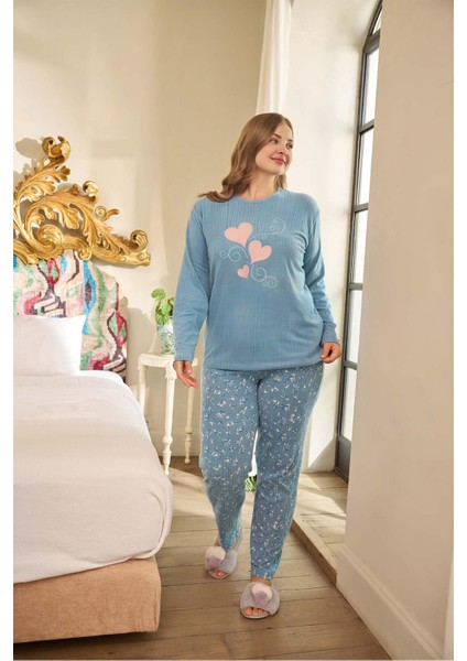 Kadın Suzi Büyük Beden Thermal Mavi Pijama Takım 0686 fiyatları