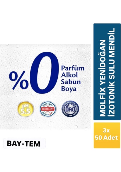 Yenidoğan Izotonik Sulu Islak Mendil 3X50=150 Adet