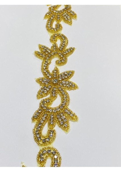 Taşlı Şerit / Gold Taşlı Şerit / 70 Cm ( 4 Motif)