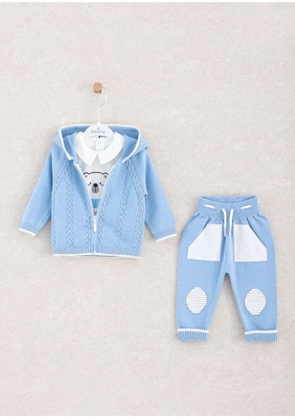 Erkek Bebek Için 3'lü Kışlık Takım - Hırka, Pantolon ve T-Shirt