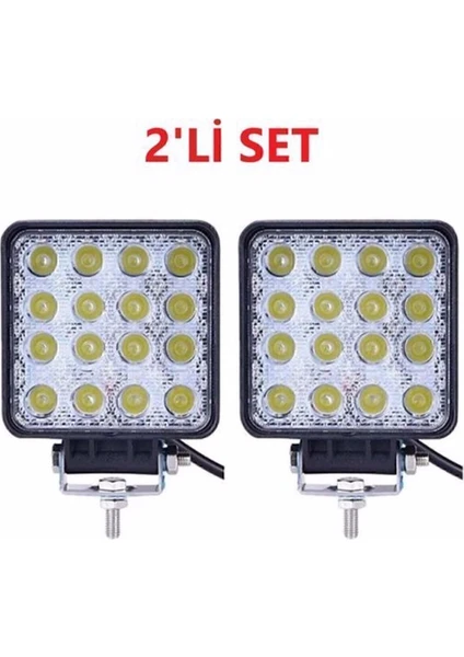 Off Road Sis Farı - Lamba 16 Led Kare Çalışma Lambası 2 Adet